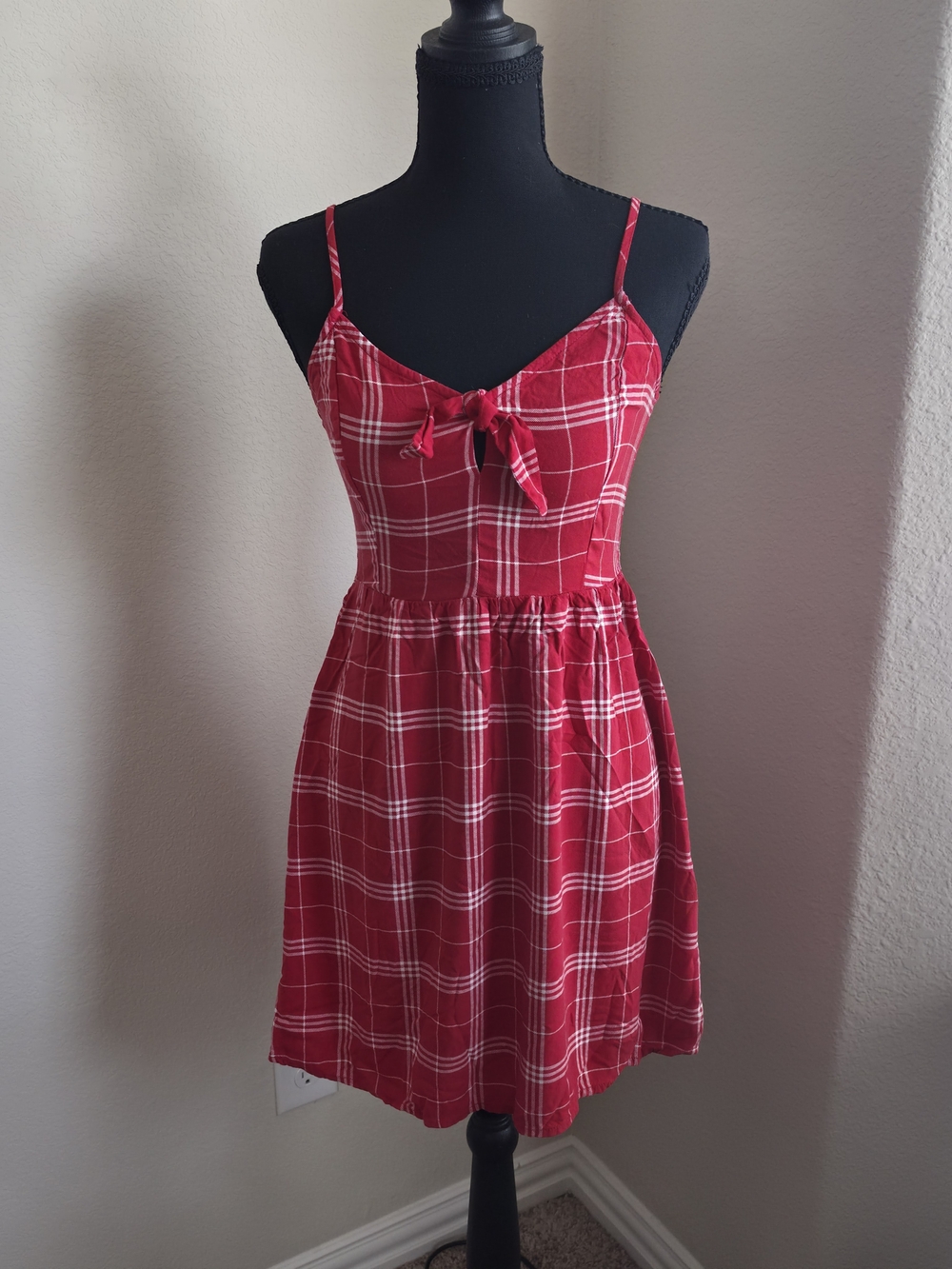 Red Plaid Tie-Front Sundress